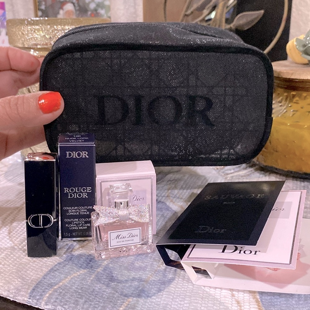 Dior Black Cosmetic Bag with Makeup Essentials